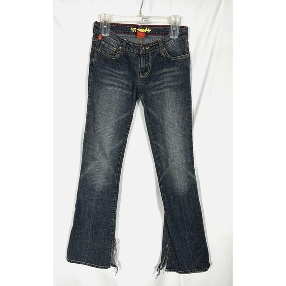 !it jeans Denim - Vintage !iT Jeans Flare Jeans Womens Size 3/4 Y2K Grunge High Slit Raw Hem 00s